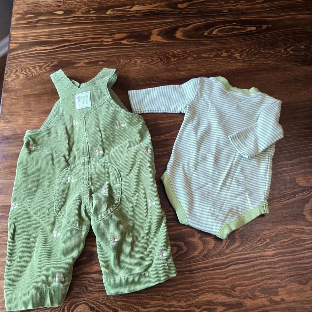 Vintage Gymboree Does Your Garden Grow Baby Corduroy Overalls & Striped Set 0-3M